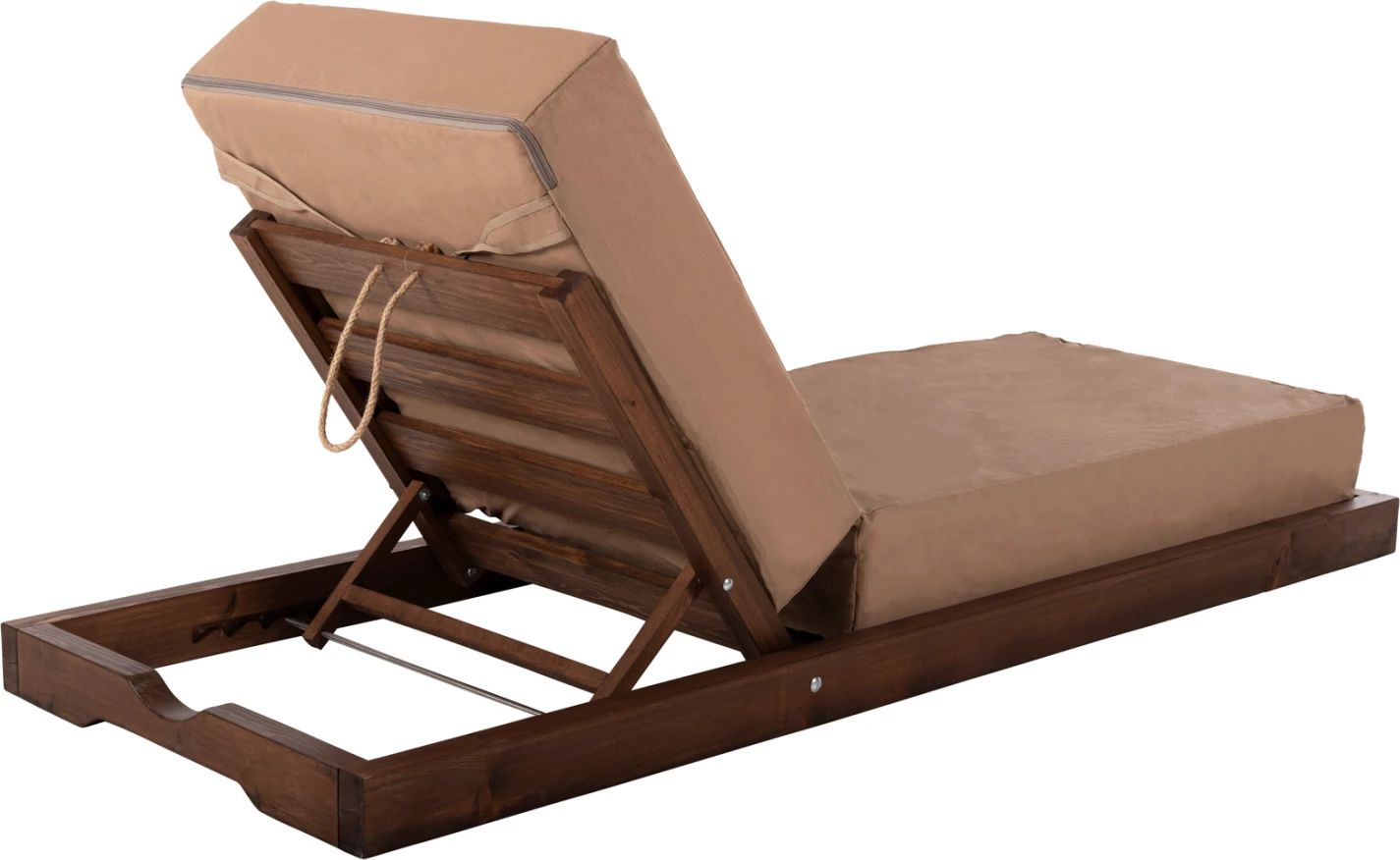 Plažni ležalnik nizki IKARIA FH10622.04 iz borovega lesa v barvi oreha - moka tekstilene - blazina debeline 20 cm