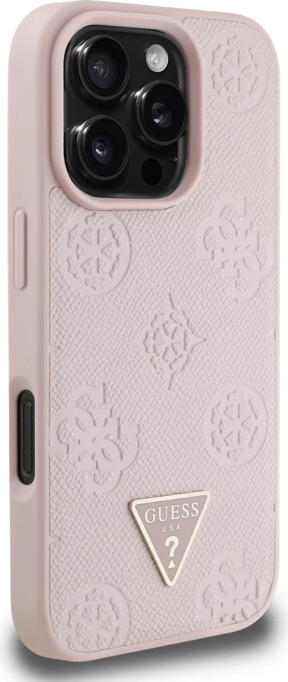 Zaščitni ovitek z motivom Peony in logotipom Guess, MagSafe za iPhone 16 Pro, roza