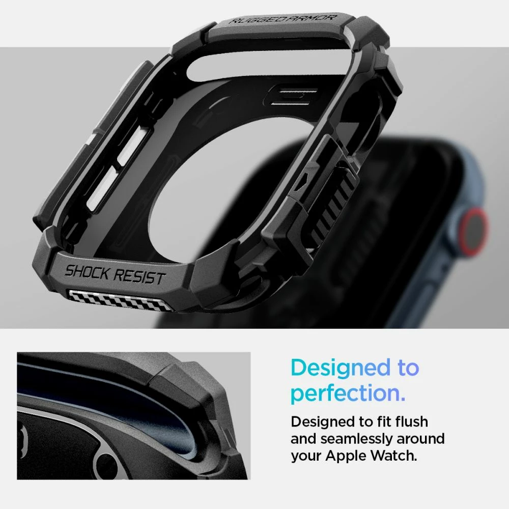 Ovitek Rugged Armor Spigen za Apple Watch 10, 42 mm, črn