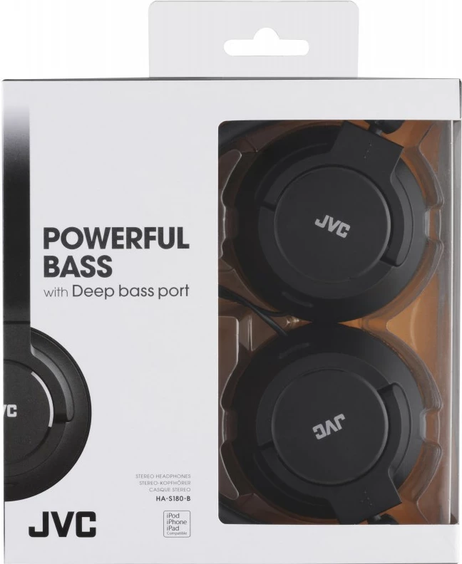 Slušalke naglavne (over-ear) JVC HA-S180, stereo, 1,2 m kabel, črne