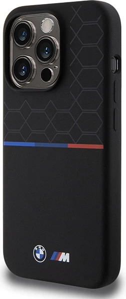Ovitek z vzorcem BMW M iz silikona MagSafe za iPhone 15 Pro, črn