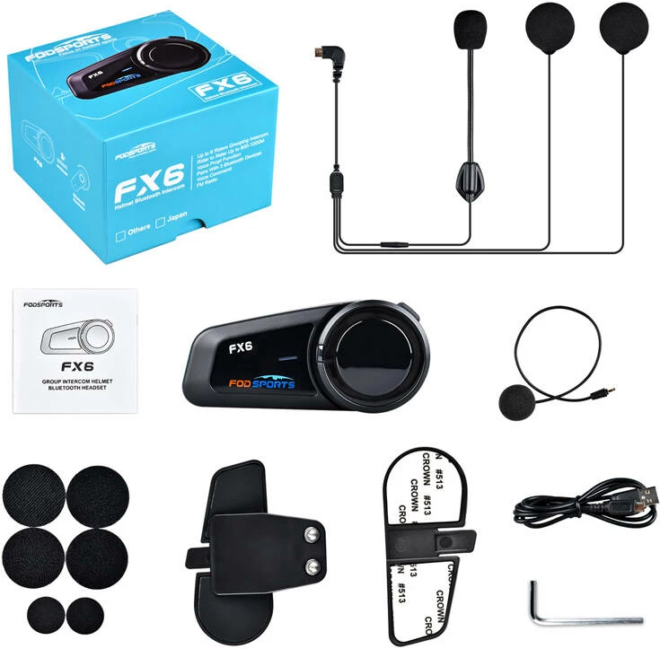 Motoristični interkom Fodsports FX6, Bluetooth 5.0, črn