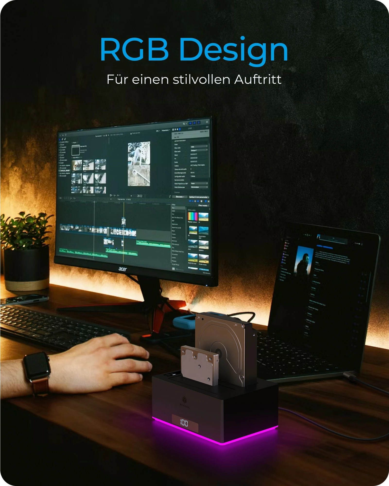 Stojalo za kloniranje ICY BOX IB-127CL-U3, 2.5"/3.5" HDD, Serial ATA, 18 TB, USB 3.2, črno