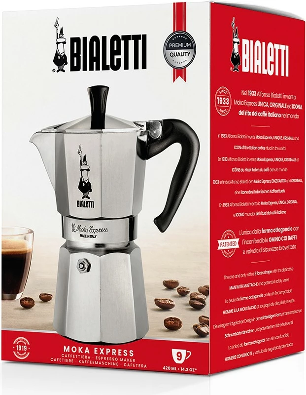Kavni izračevalnik Moka Express 0,55 L, 9 skodelic, srebrno/črn, Bialetti