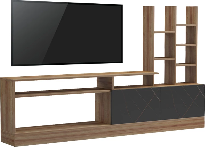 TV omarica, hrast in črni marmor, 170x25x100 cm Seruno
