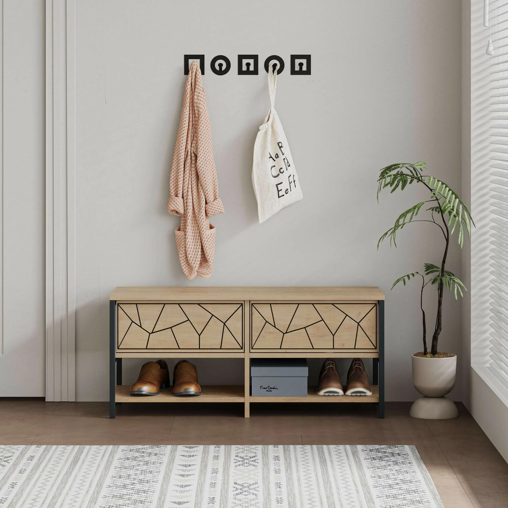 Omara za čevlje Skye Decor, klop za čevlje Inola, safir, hrast
