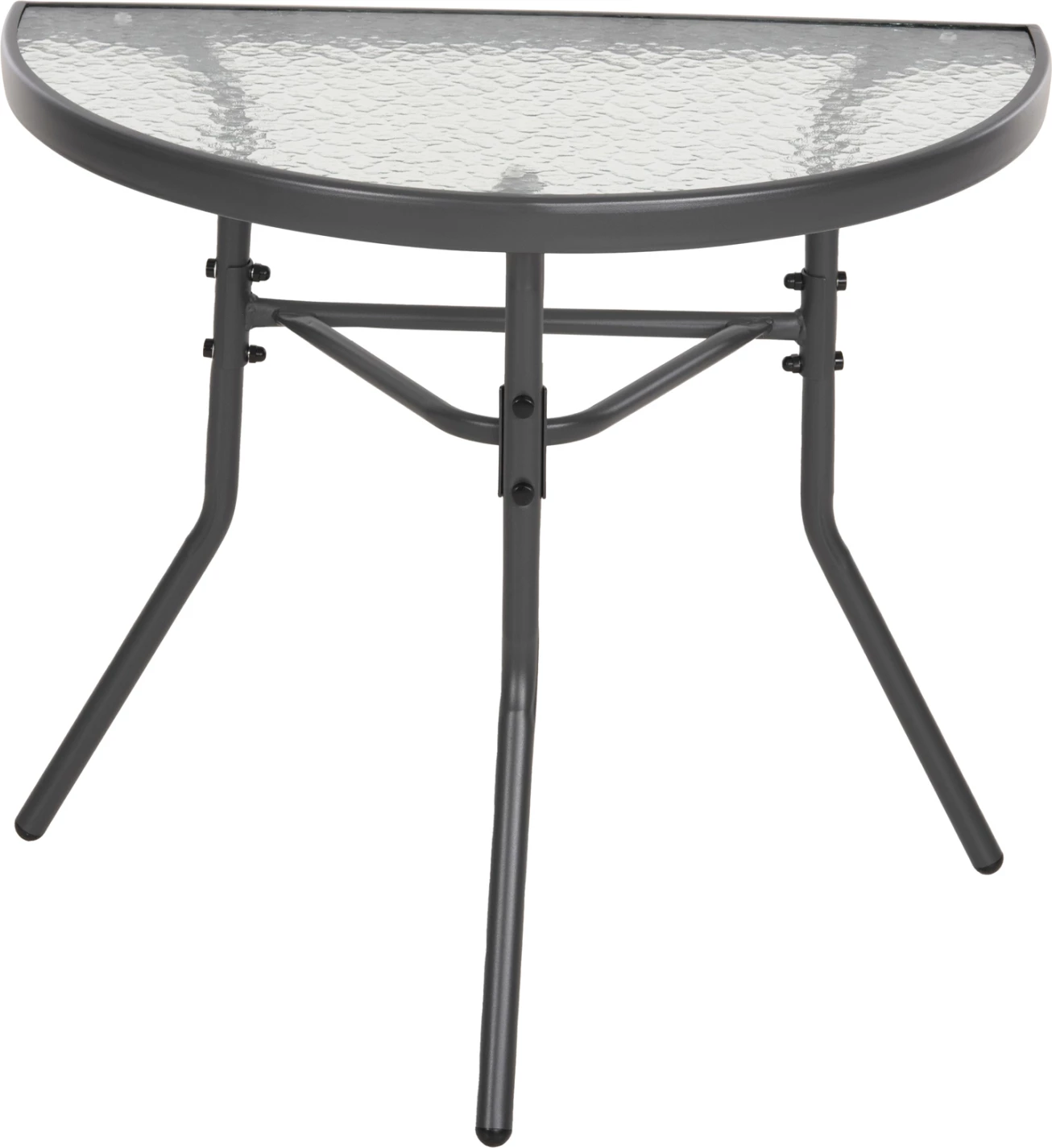 Polkrožna miza LIMA FH5967.01 kovinska v sivi barvi s stekleno ploščo 70x40x64,5H cm