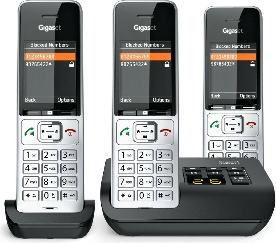 Analogni/DECT telefon Gigaset COMFORT 500A Trio, z napeljavo, zvočnik, 200 stikov, ID klica, črn/šampanec