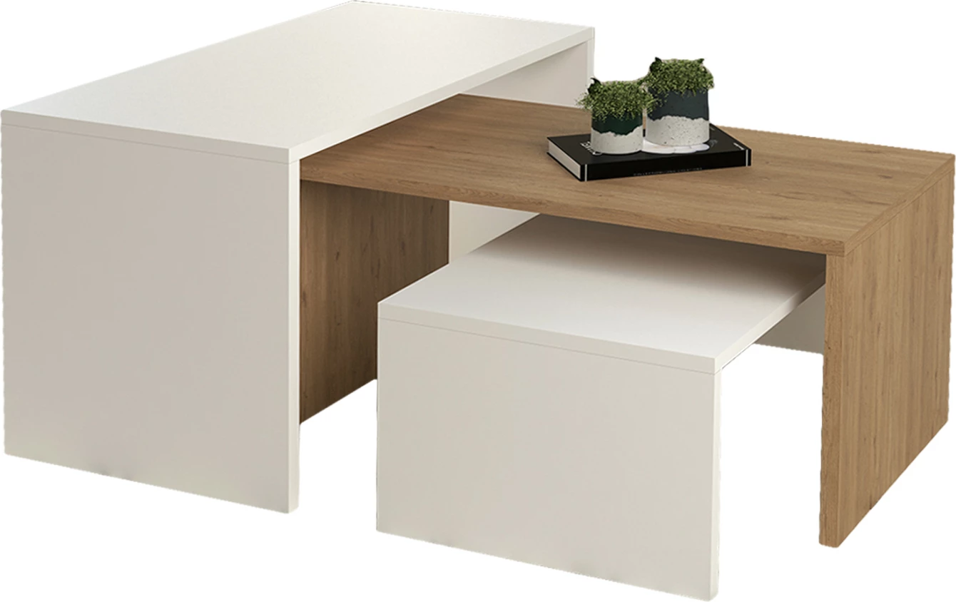 Komplet klubske mizice 3 kos BENTIL FH9444.11 melamin v sonoma-beli 65x35x45Hcm