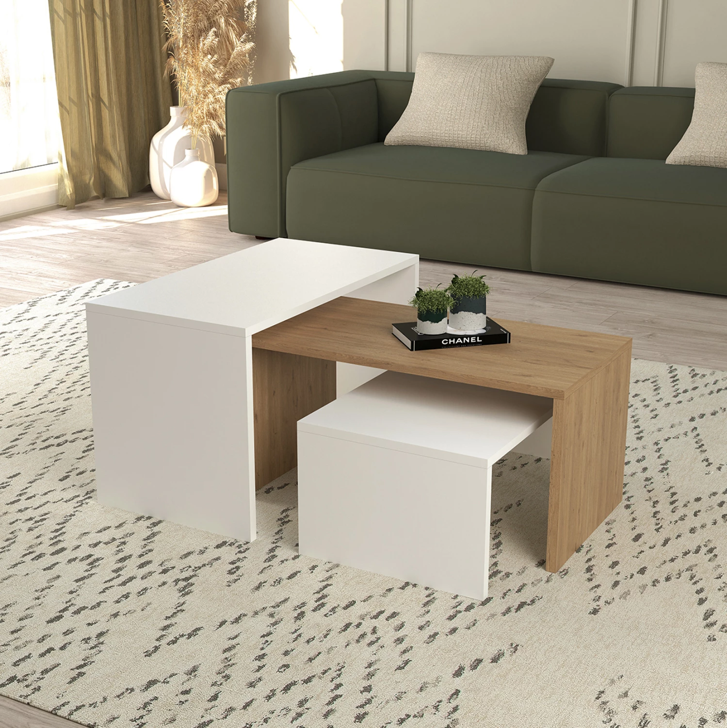 Komplet klubske mizice 3 kos BENTIL FH9444.11 melamin v sonoma-beli 65x35x45Hcm
