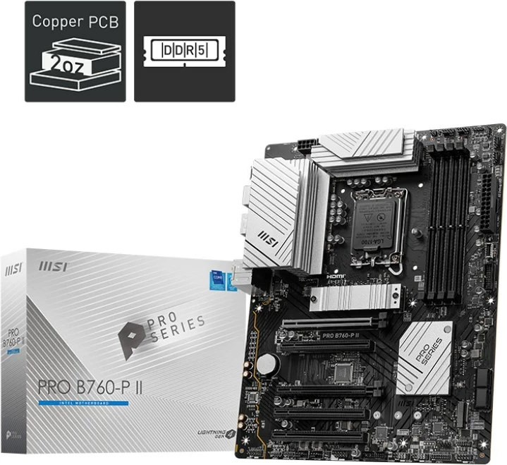Plošča za matično ploščo MSI PRO B760-P II, Intel B760, LGA 1700, ATX