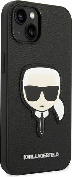 Ovitek za iPhone 14 Plus 6,7", trdo ohišje, Saffiano 'Karl's Head' patch, črn - Karl Lagerfeld KLHCP14MSAPKHK
