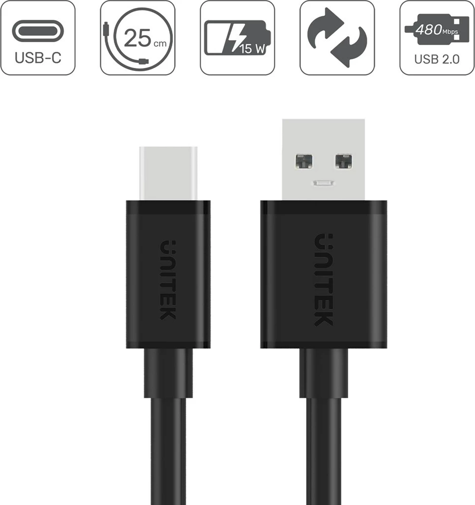 Kabel USB-A - USB-C Unitek, 25 cm