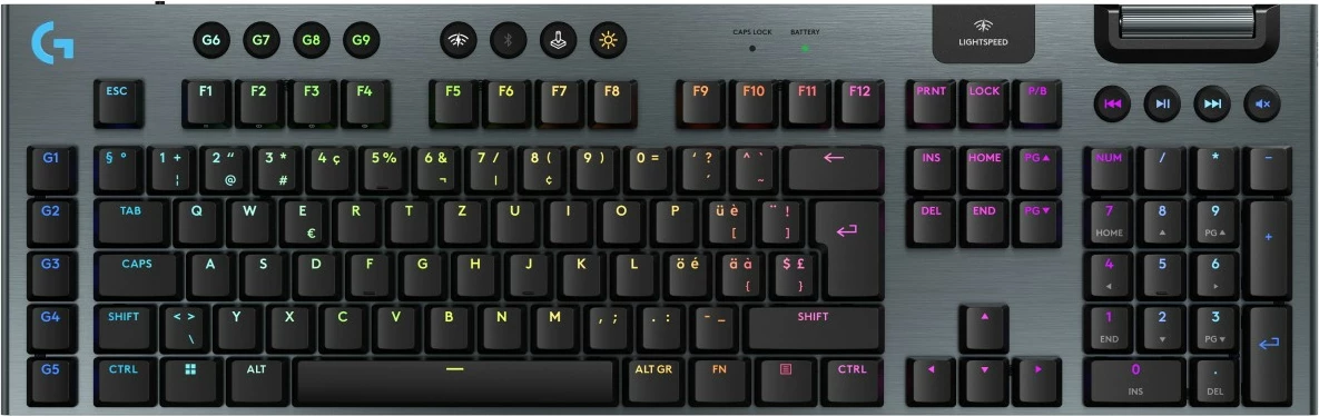 Mehanska tipkovnica Logitech G915 X LIGHTSPEED, RGB, QWERTZ, brezžična in z žico, črna