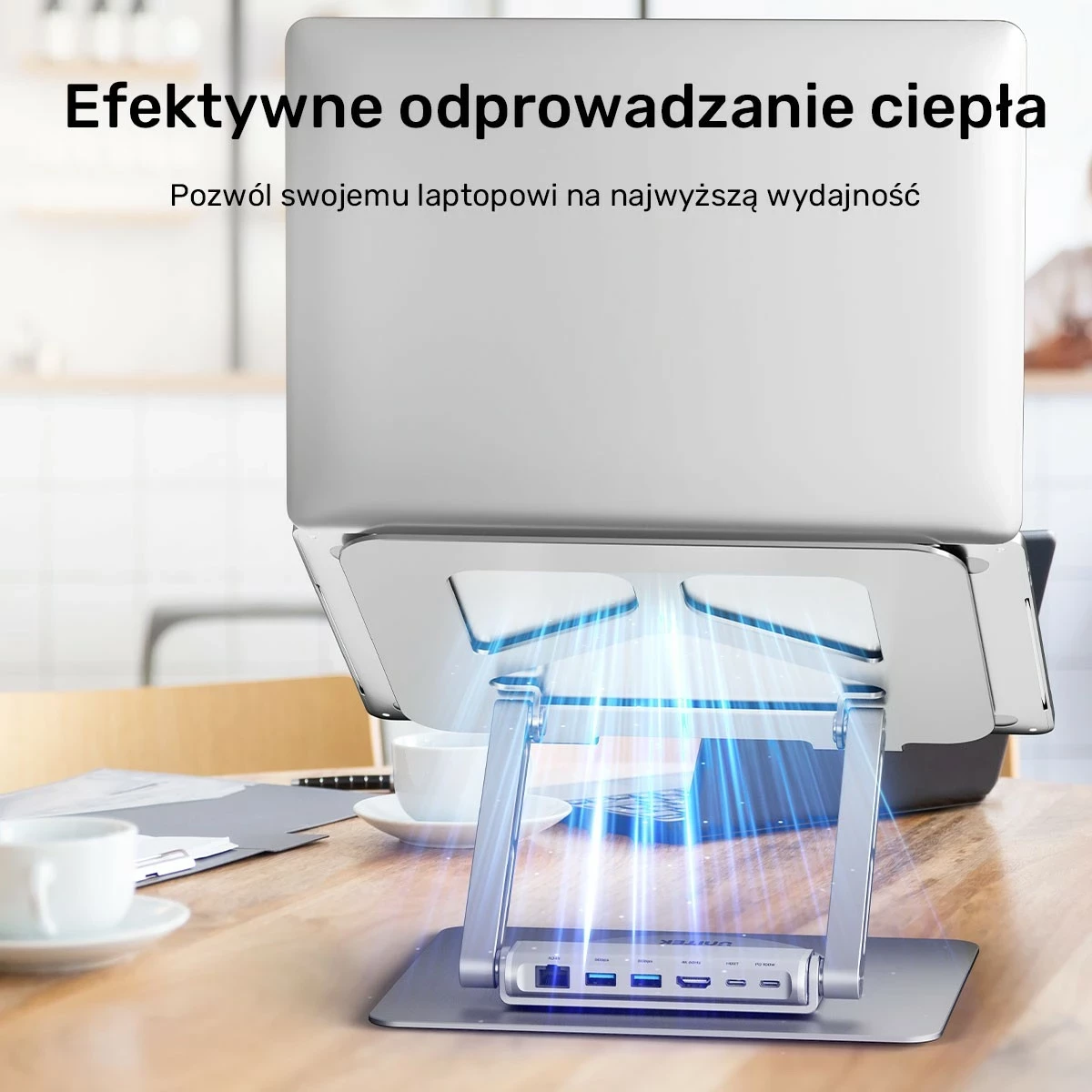 Stojalo za prenosnik Unitek USB-C HDMI 4K PD 100W, srebrno
