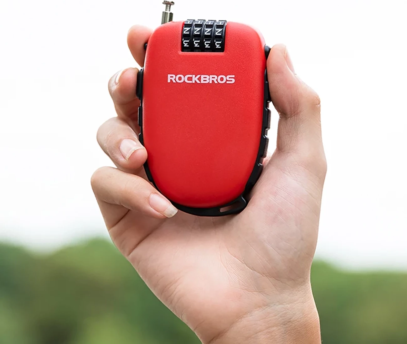 Kolesarska ključavnica z vlečnim kablom Rockbros 32420981001, rdeča