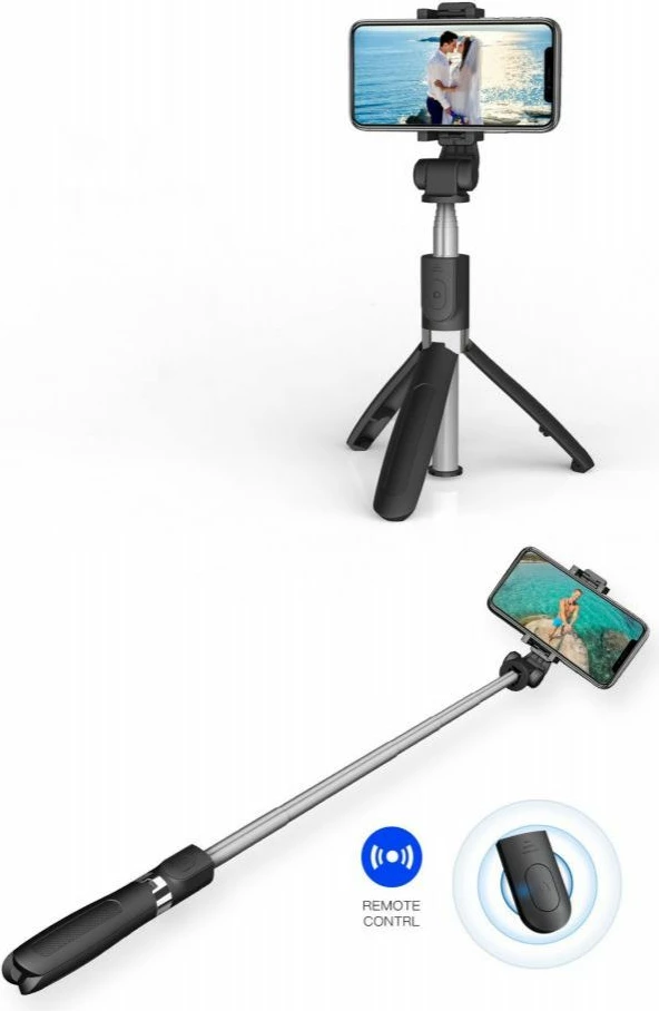 Selfie palica s trinožnikom, Bluetooth, za pametni telefon, 70 cm, črna Tech-Protect L01S