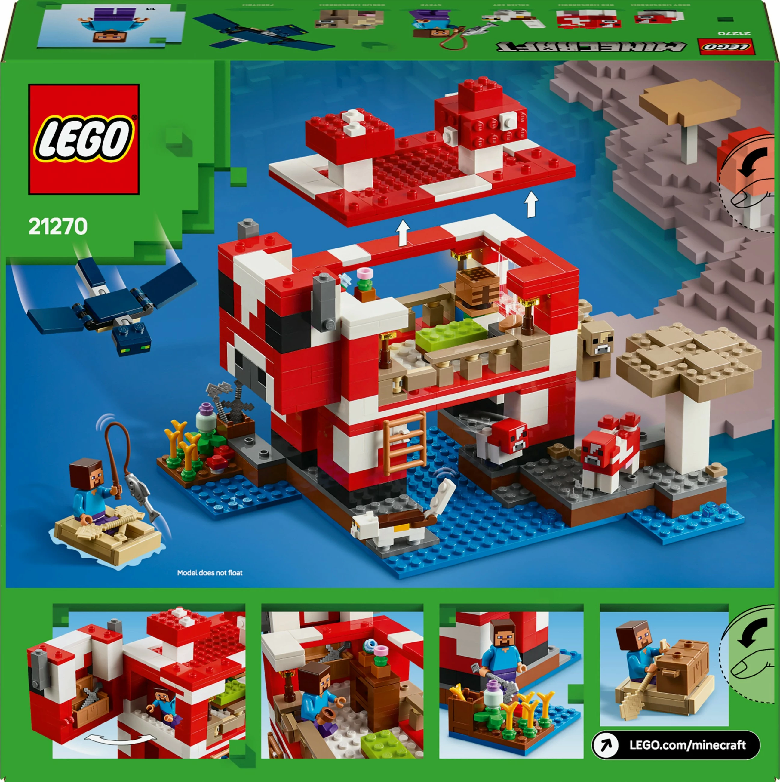 Set za gradnjo LEGO Minecraft 21270 Das Pilzkuh-Haus, 500 kosov, večbarvno