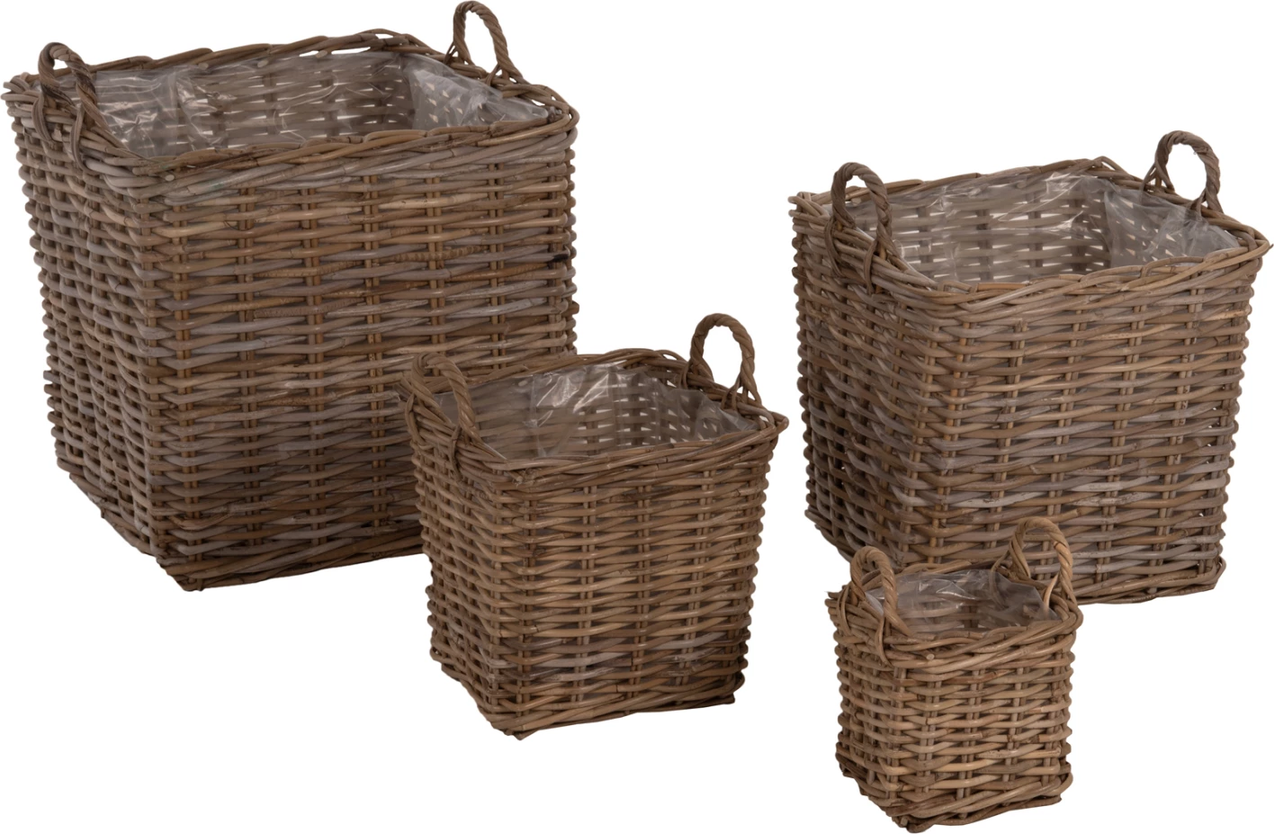 Dekorativne košare KATER 4 kosi FH9657 KUBU ratan v sivi barvi 52x52x50-57H cm