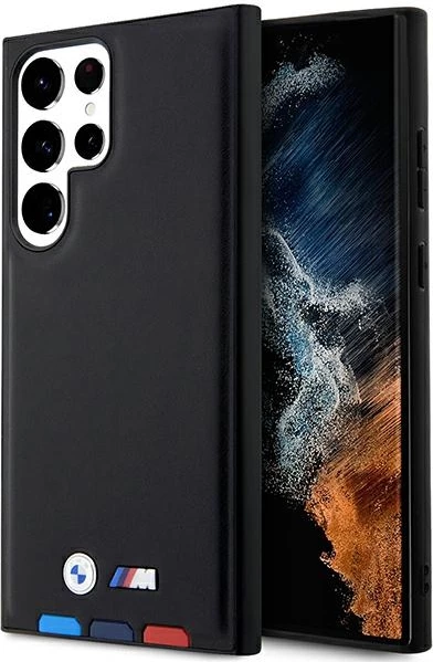 Usnjen ovitek z odtisom Tricolor BMW za Samsung Galaxy S23 Ultra, črn