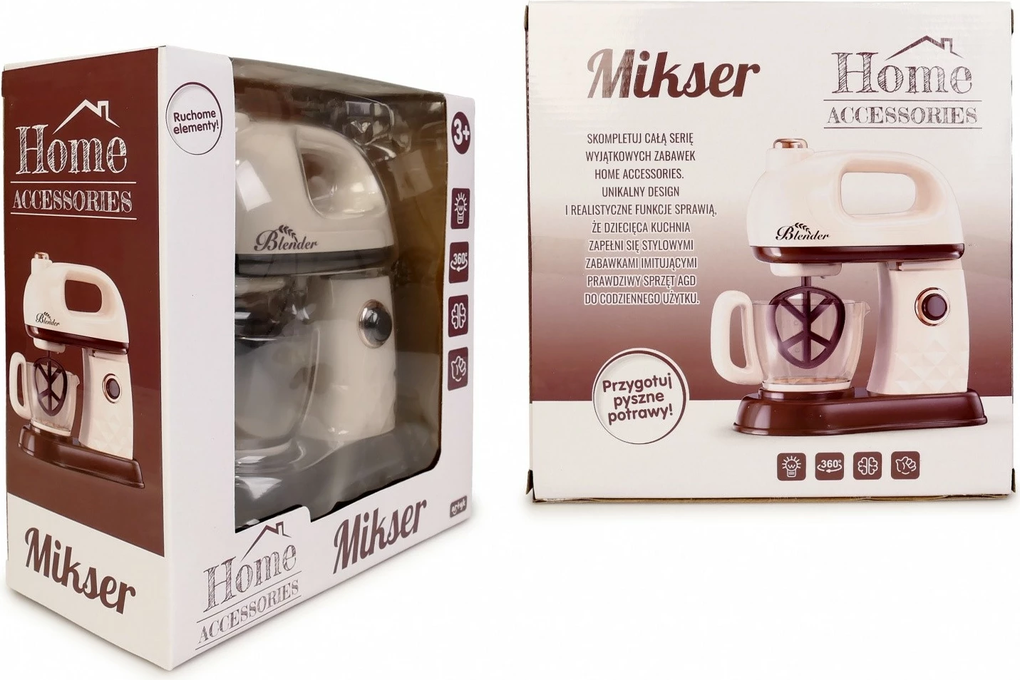 Igralni mešalnik z posodo Artyk 180514, AA baterije, LED luč, bež-rjav