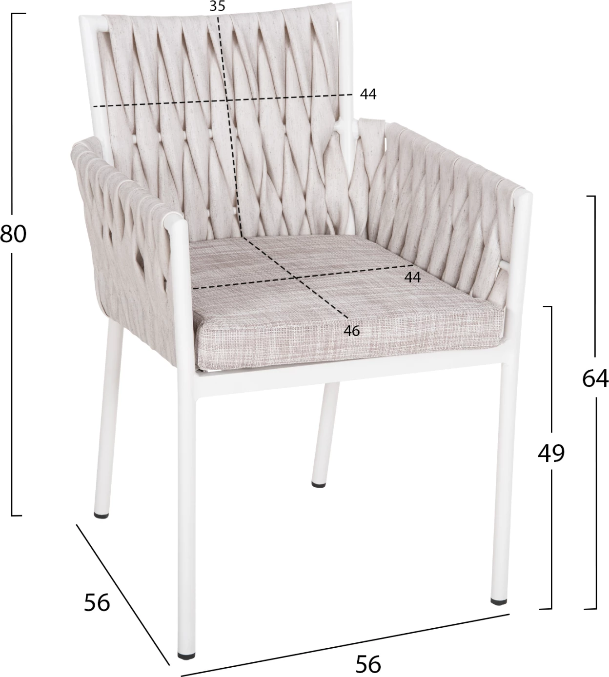 Aluminijasti naslanjač MARTIN FH5564.11 bel okvir in sintetični ratan v barvi slonovine 56x56x80Hcm