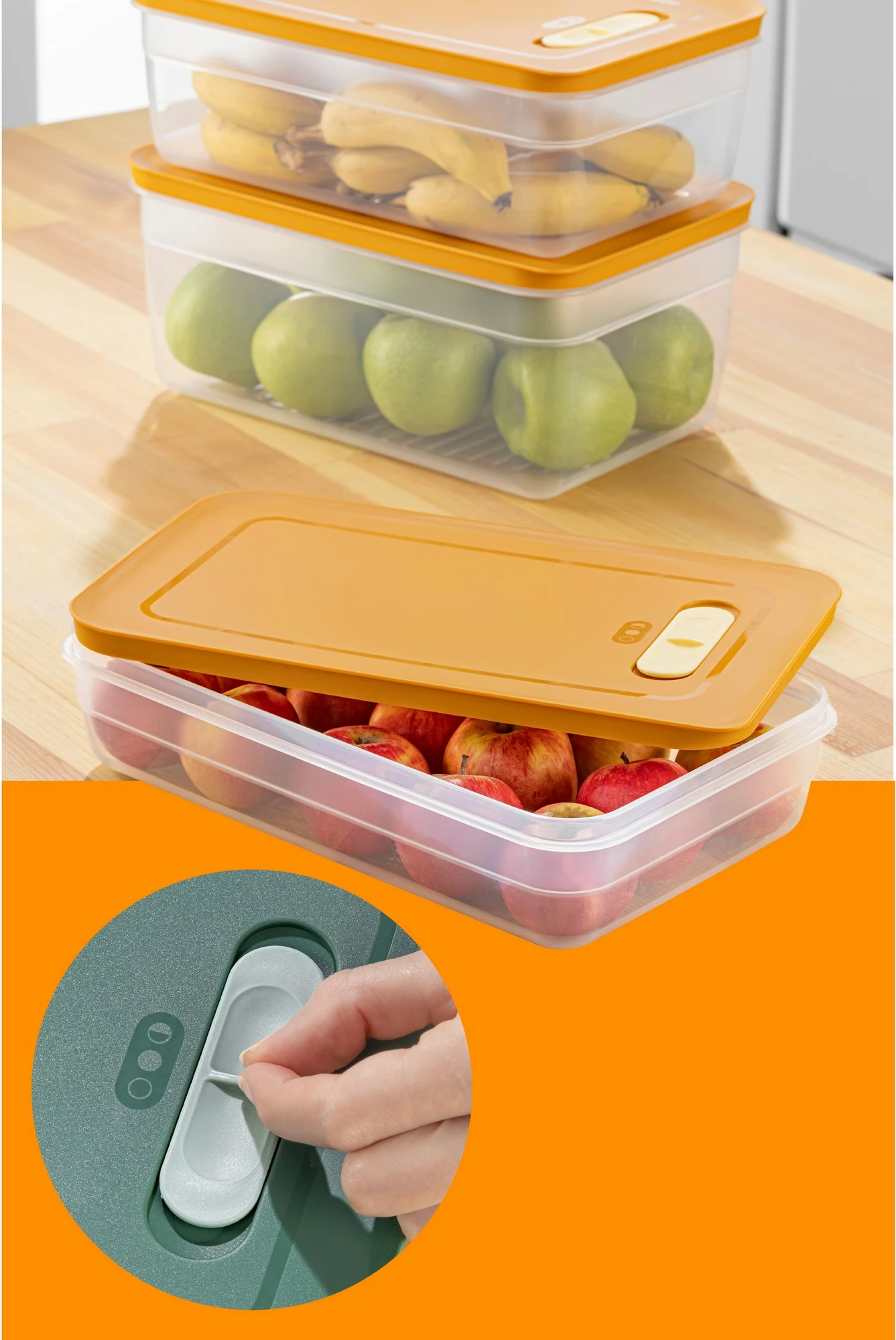 Set plastičnih škatel za shranjevanje (3 kosi), Hermia HK3LU, oranžna