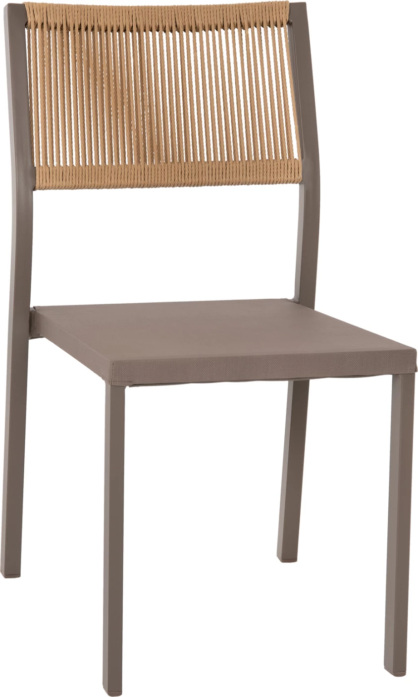 Aluminijasti stol FH5921.03 s šampanjskim okvirjem in tekstilom s sintetičnim ratanom v bež barvi 46x55,5x83H cm
