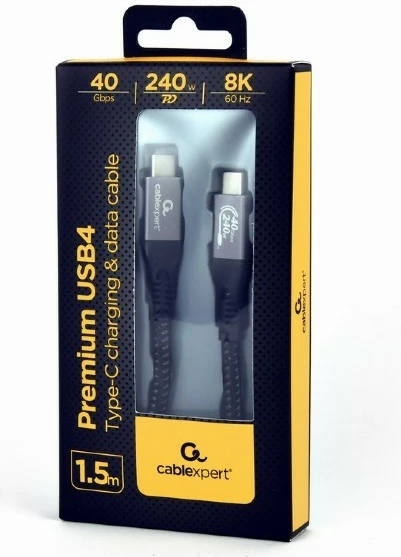 Kabel USB4 Type-C, 1,5 m, 240 W, 40 Gb/s, črn, Gembird CCBP-USB4-CMCM240-1.5M