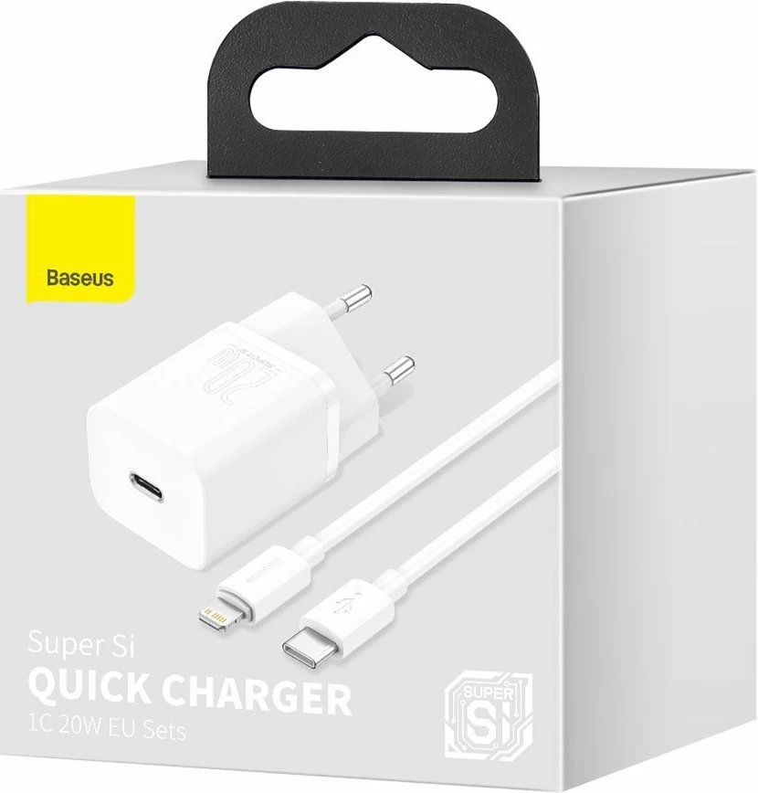 Hitri polnilec Baseus Super Si 1C, 20W, USB-C na Lightning 1 m, bel