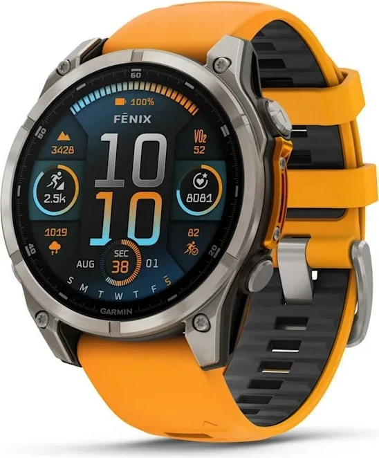 Pametna športna ura fenix 8, 47 mm, 32 GB, AMOLED, GPS, oranžen pašček - Garmin