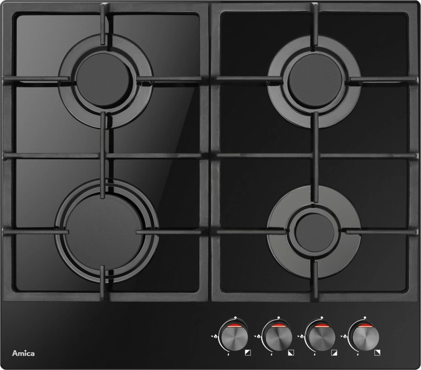 Plinska kuhalna plošča, Amica PGCA6100APB, 4 kuhališča, steklo, črna