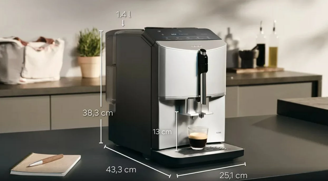 Popolnoma avtomatski kavni avtomat Siemens TF303E01 EQ300, 1300 W, srebrn