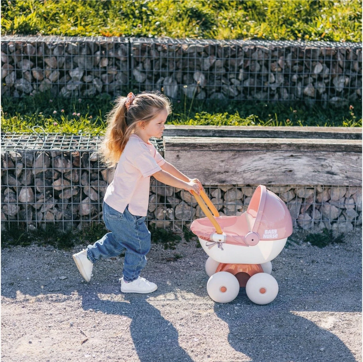 Igračni voziček za punčke Smoby Baby Nurse, reciklirana plastika, rjav/roza/bel