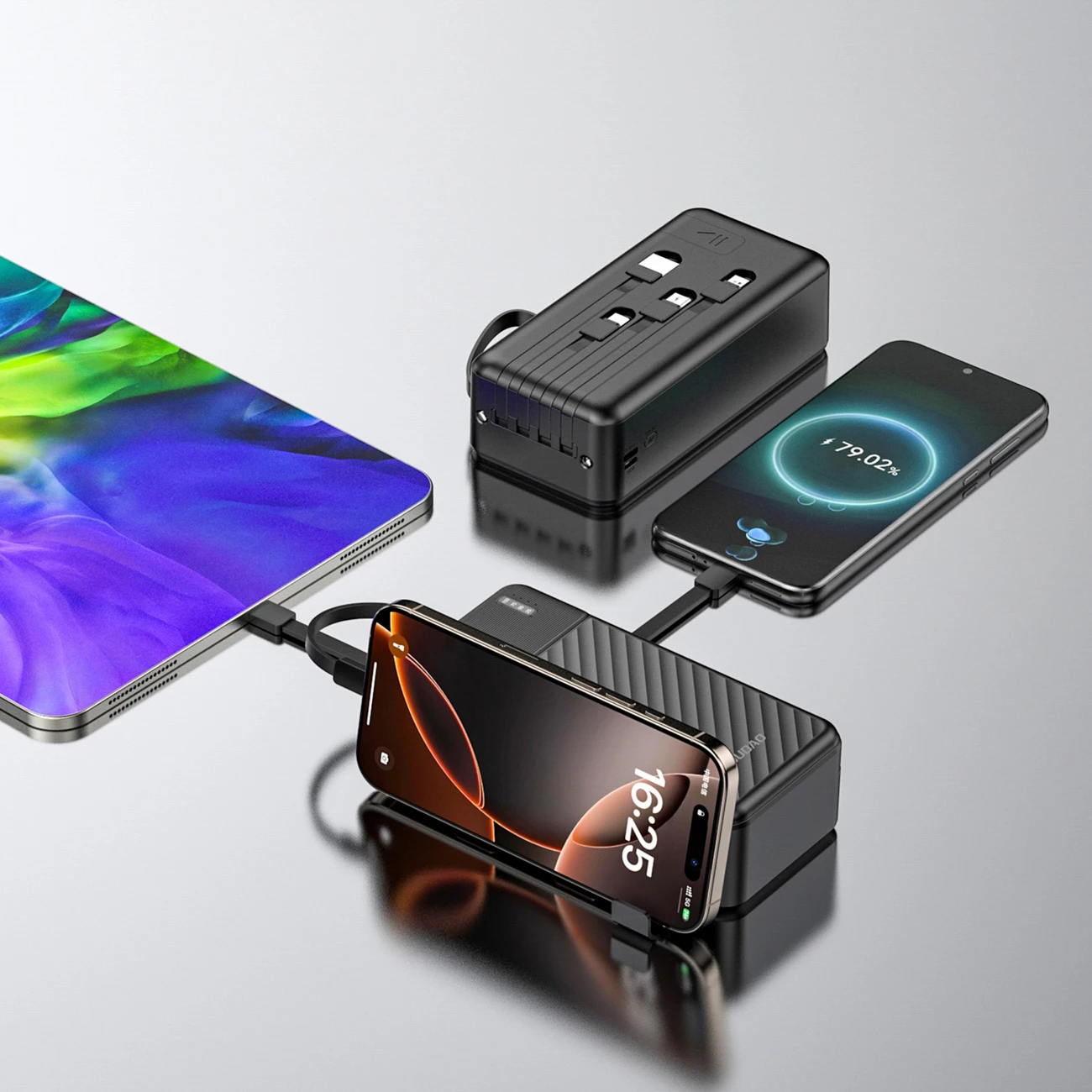 Powerbank Dudao K11 Max, 30000 mAh, z vgrajenimi kabli, črn