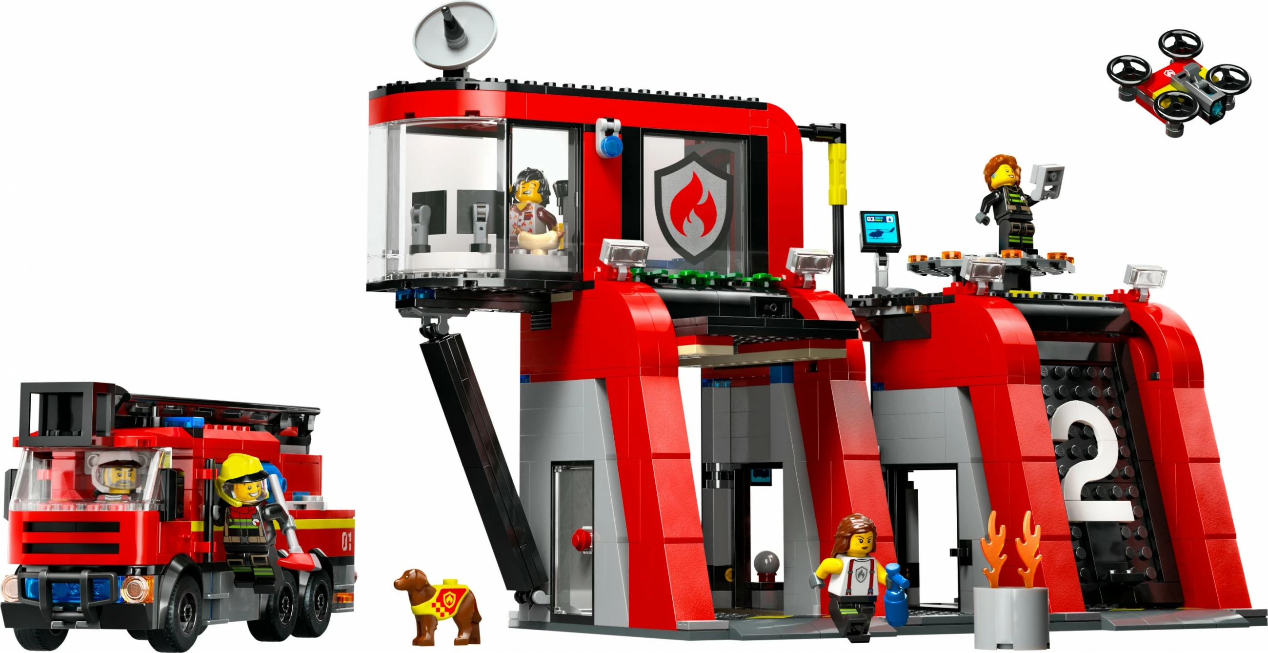 Set za gradnjo gasilske postaje z gasilskim tovornjakom LEGO City 60414, 843 kosov, večbarven