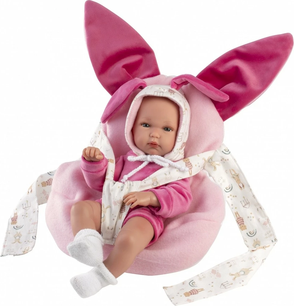 Lutka dojenček iz vinila, 35 cm, 3-delni komplet oblačil in nosilec, rožna — Llorens 63506 Bimba