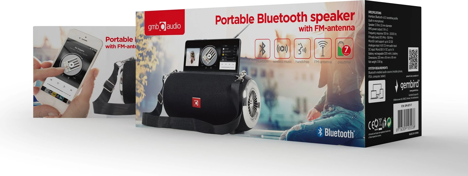 Prenosni zvočnik Gembird SPK-BT-17, črn