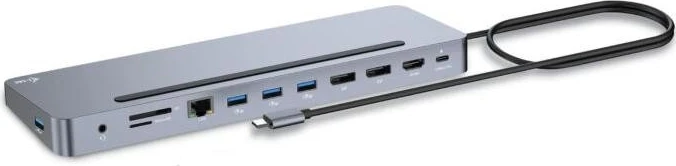 Dokovna postaja i-tec USB-C iz kovine s 3x zaslonom 4K, 2x DP, 1x HDMI, LAN, zvok in Power Delivery 100 W + univerzalni polnilec i-tec 100 W