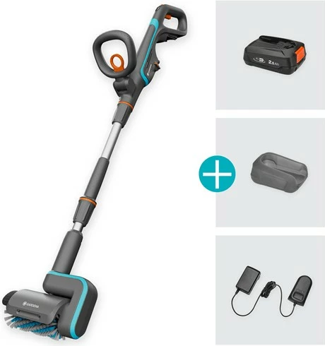 Brezžični čistilec Gardena 14841-20, 18V, z nastavljivim ročajem, zelen/siv/oranžen